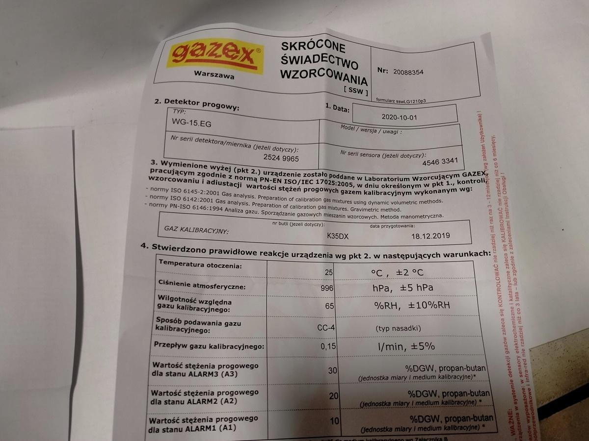 Detektor propanu-butanu LPG, 10/20/30% DGW propanu-butanu, sensor p-p, zasi