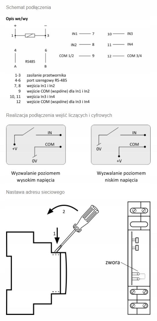 Moduł rozszerzeń wejść cyfrowych, z wyjściem modbus rtu, 1 moduł MAX-MR-DI-