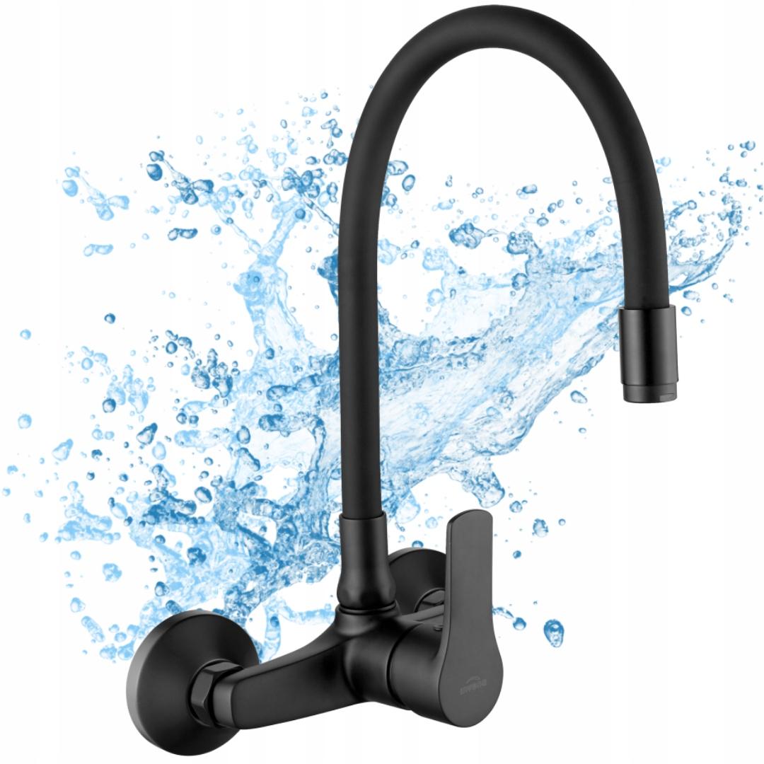 INVENA BATERIA ŚCIENNA VERSO CZARNA Z ELASTYCZNĄ CZARNĄ WYLEWKĄ