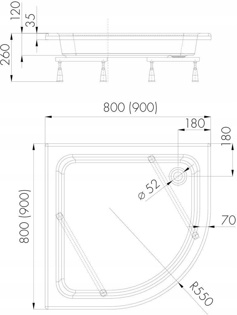 SCHEDPOL Brodzik akrylowy Zefir Standard Plus 80x80x26 cm R55 półokrągły