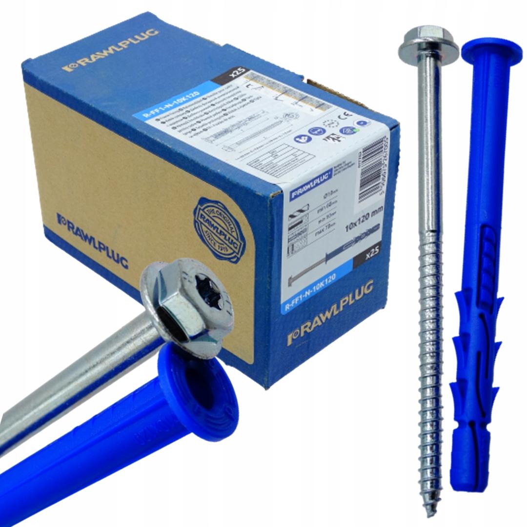 FF1 Kołek ramowy poliamidowy 10x140 mm z kołnierzem, Wkręt ocynk galwaniczn