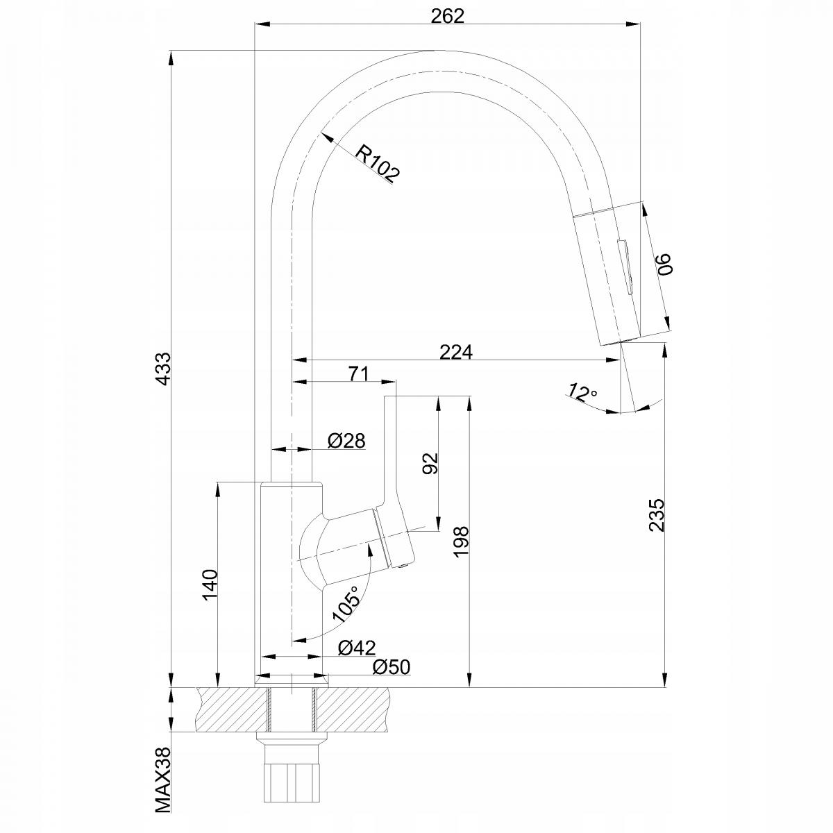 INVENA BATERIA ZLEW FARSALA Z WYCIĄGANĄ 2F WYLEWKĄ TYPU U CZARNA TREND