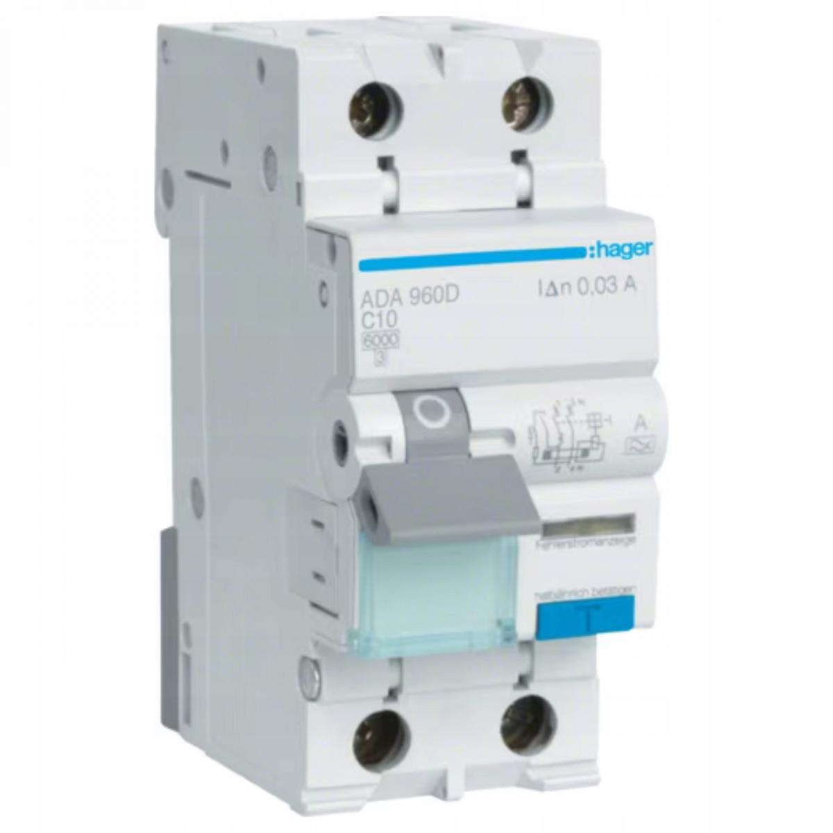 Wyłącznik różnicowoprądowy z członem nadprądowym C/6KA, 10A, 30mA, 2 biegun