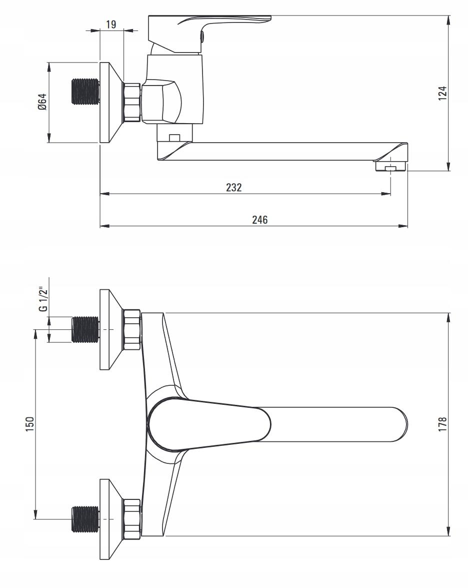 DEANTE Bateria umywalkowa ścienna Chaber chrom BGC 050M 48h