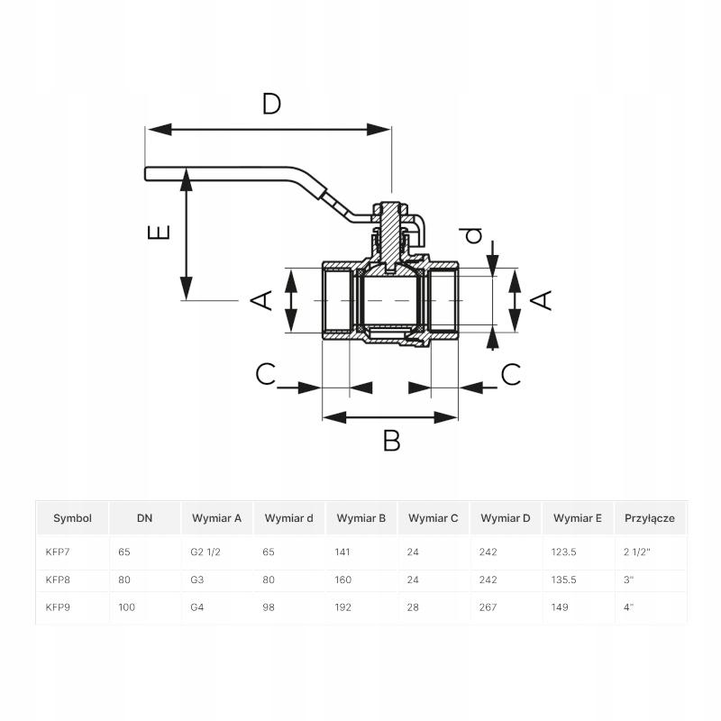 Zawór kulowy FERRO F-Power nakrętno-nakrętny z dźwignią Gw 2 KFP6 48h