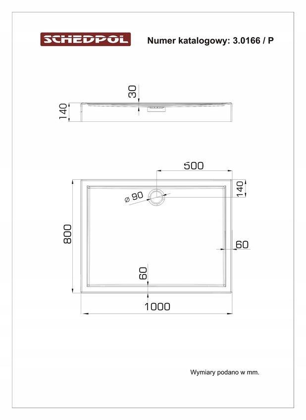 SCHEDPOL Brodzik akrylowy Competia z podbudową Stabilsound Plus 80x100x14cm