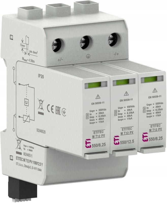 Ogranicznik przepięć T1, T2 (B, C) do systemów PV ETITEC M T12 PV 1100/12,5