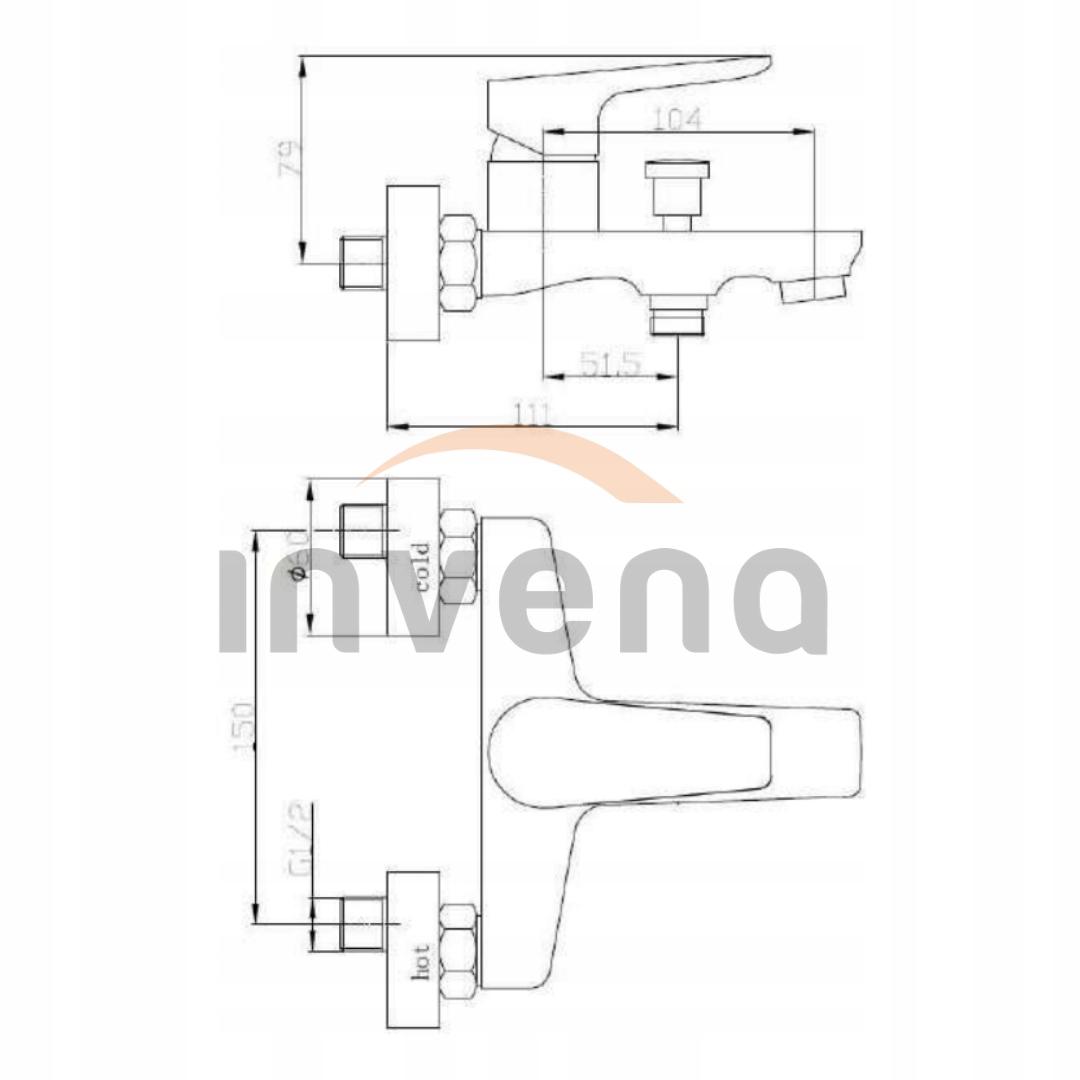 Bateria wannowa INVENA DOKOS CZARNY CHROM 48h