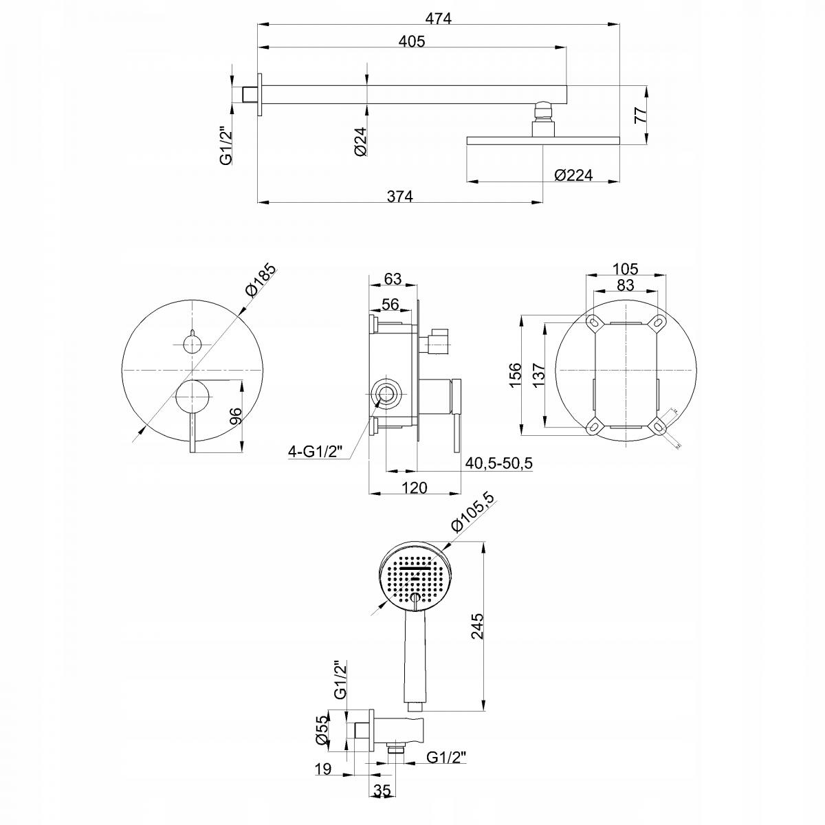 INVENA ZESTAW PODTYNKOWY Z BATERIĄ PODTYNKOWĄ 2F KALITEA TREND CZARNY