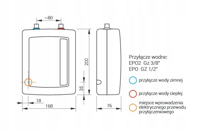Podgrzewacz elektryczny przepływowy ciśnieniowy podumywalkowy 4.4 kW KOSPEL