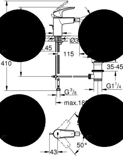 Bateria bidetowa stojąca GROHE Eurosmart Cosmopolitan 1-otw. mosiężna chrom