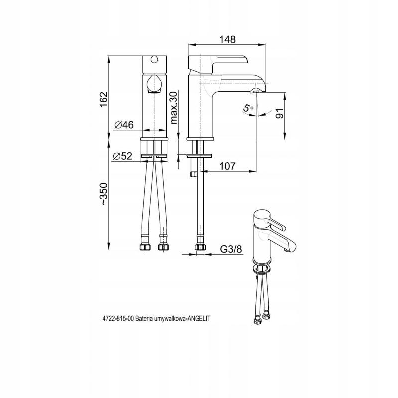 Bateria umywalkowa stojąca ARMATURA KRAKÓW ANGELIT mosiężna biała-chrom