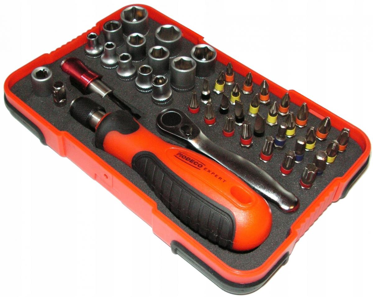 Zestaw wkrętak minigrzechotka nasadki bity PVC box 45cz