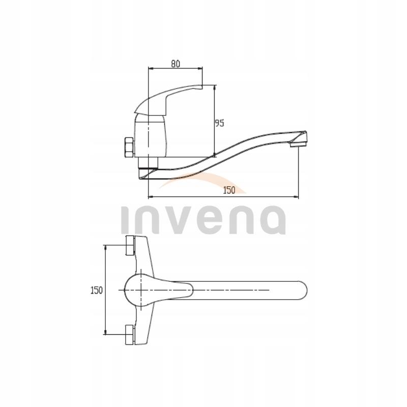 Bateria umywalkowo - zlewozmywakowa INVENA ścienna MITRIS długość 15cm 48h