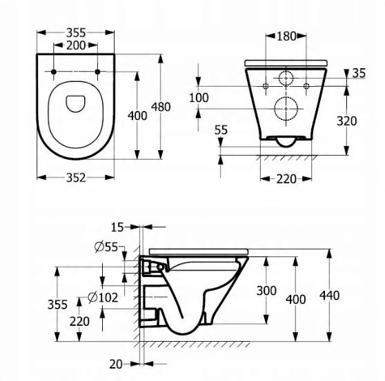 Miska wisząca GAP ROUND COMPACTO 48x36cm Rimless Biały ROCA[18]