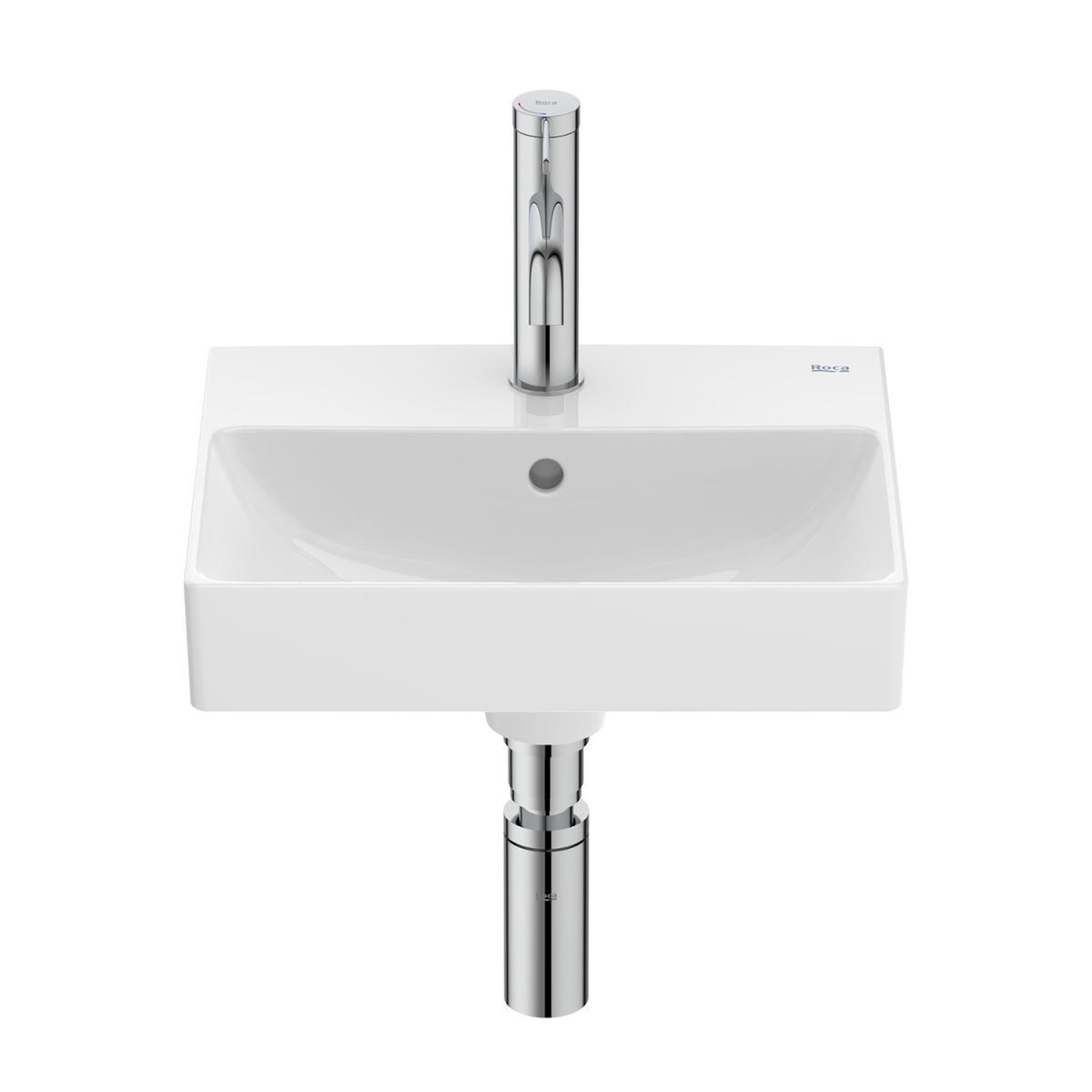 Umywalka ścienna ONA COMPACTO 40x32cm, z/otw., z/przel. Biały ROCA