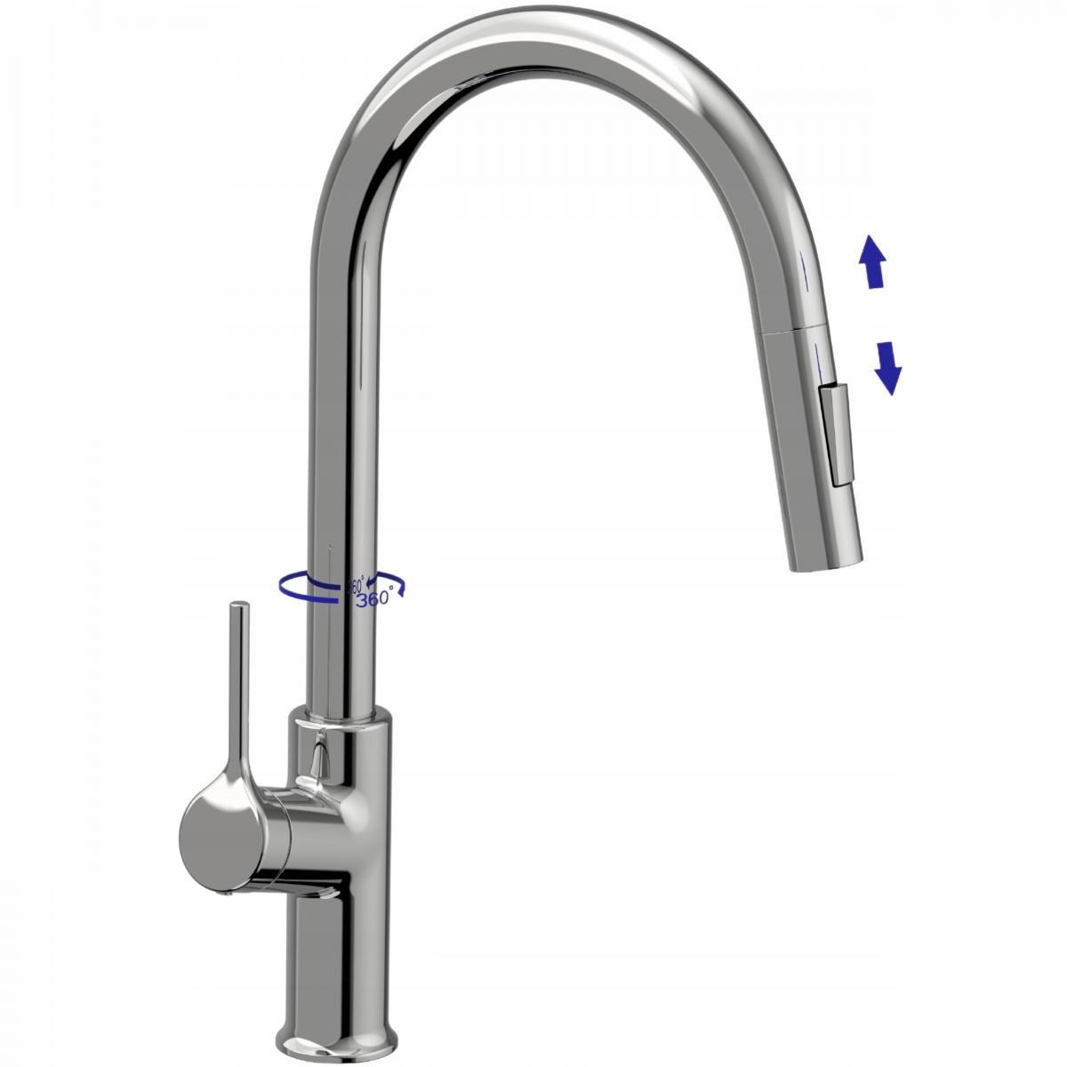 INVENA BATERIA ZLEW FARSALA Z WYCIĄGANĄ 2F WYLEWKĄ TYPU U CHROM TREND