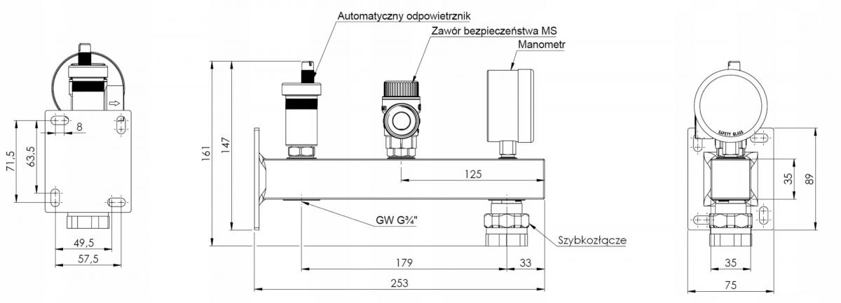 Grupa bezpieczeństwa Afriso BSS do instalacji C.O 9061100 szybkozłącze 48h