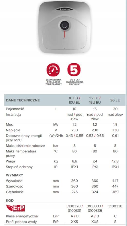 Podgrzewacz elektr. poj do montażu nad zlewem 10l ARISTON ANDRIS R 10 PL