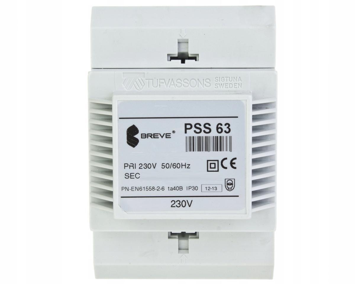Transformator jednofazowy PSS 63 230/24V IP30 na szynę DIN TH-35 w obudowie