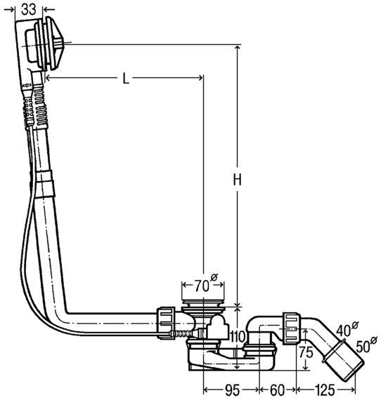 Syfon wannowy SIMPLEX z pokrętłem i korkiem chrom (495121) (S)