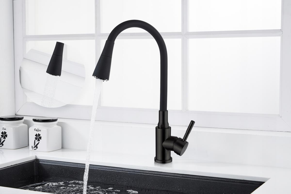 INVENA BATERIA ZLEWOZMYWAKOWA GABI Z RUCHOMĄ 2F WYLEWKĄ, CZARNA