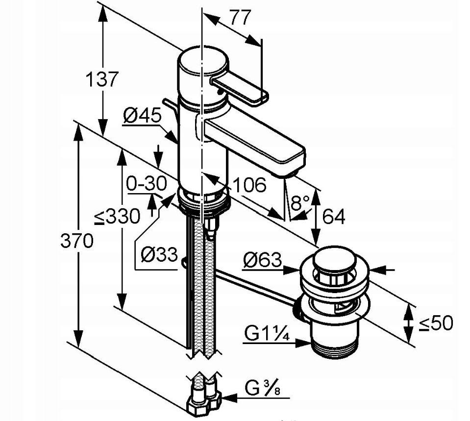 Bateria umywalkowa KLUDI ZENTA 1-uchwytowa 1-otworowa DN 10 chrom