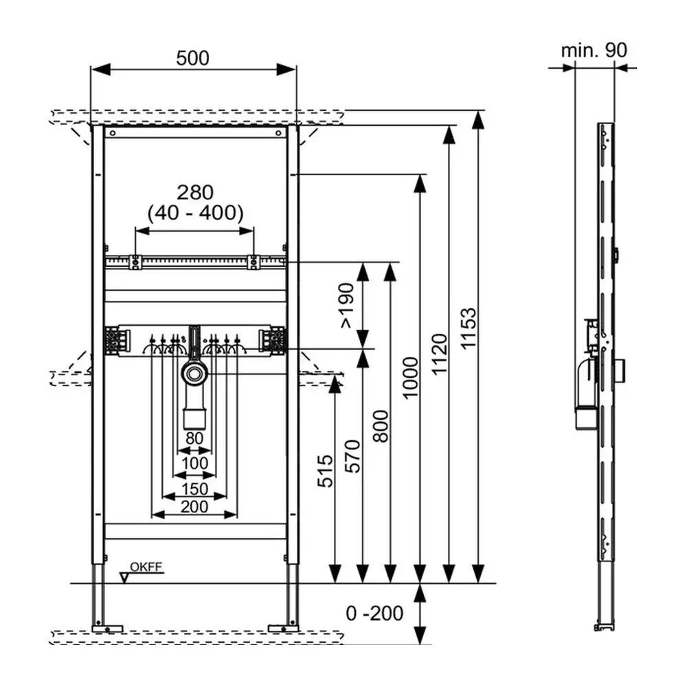 Stelaż montażowy pod umywalkę TECE TECEprofil 500 x 140 x 1120 mm