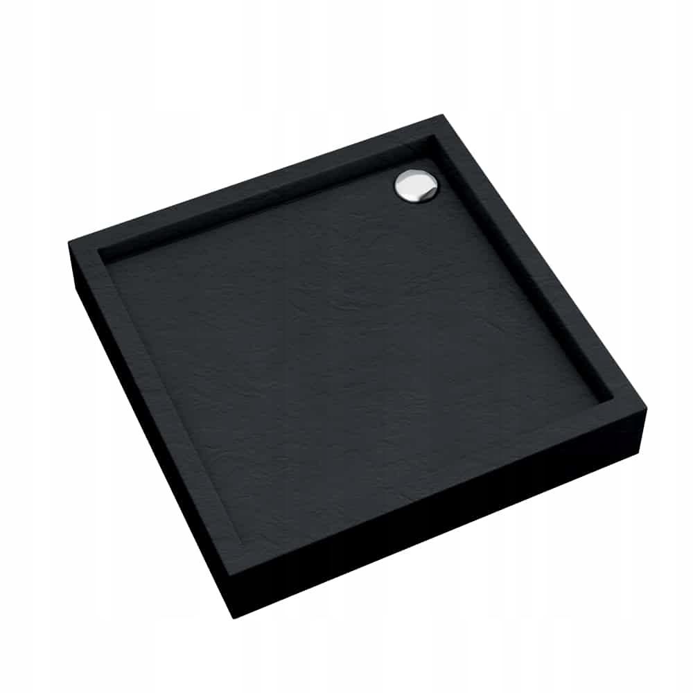 Brodzik akryl Medium z podbudową Stabilsound i panelem Black Stone 80x80