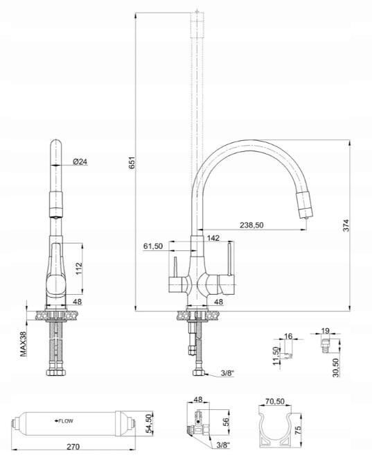 INVENA BATERIA ZLEWOZMYWAKOWA Z FILTREM GLAMOUR INVENA TREND, CZARNA