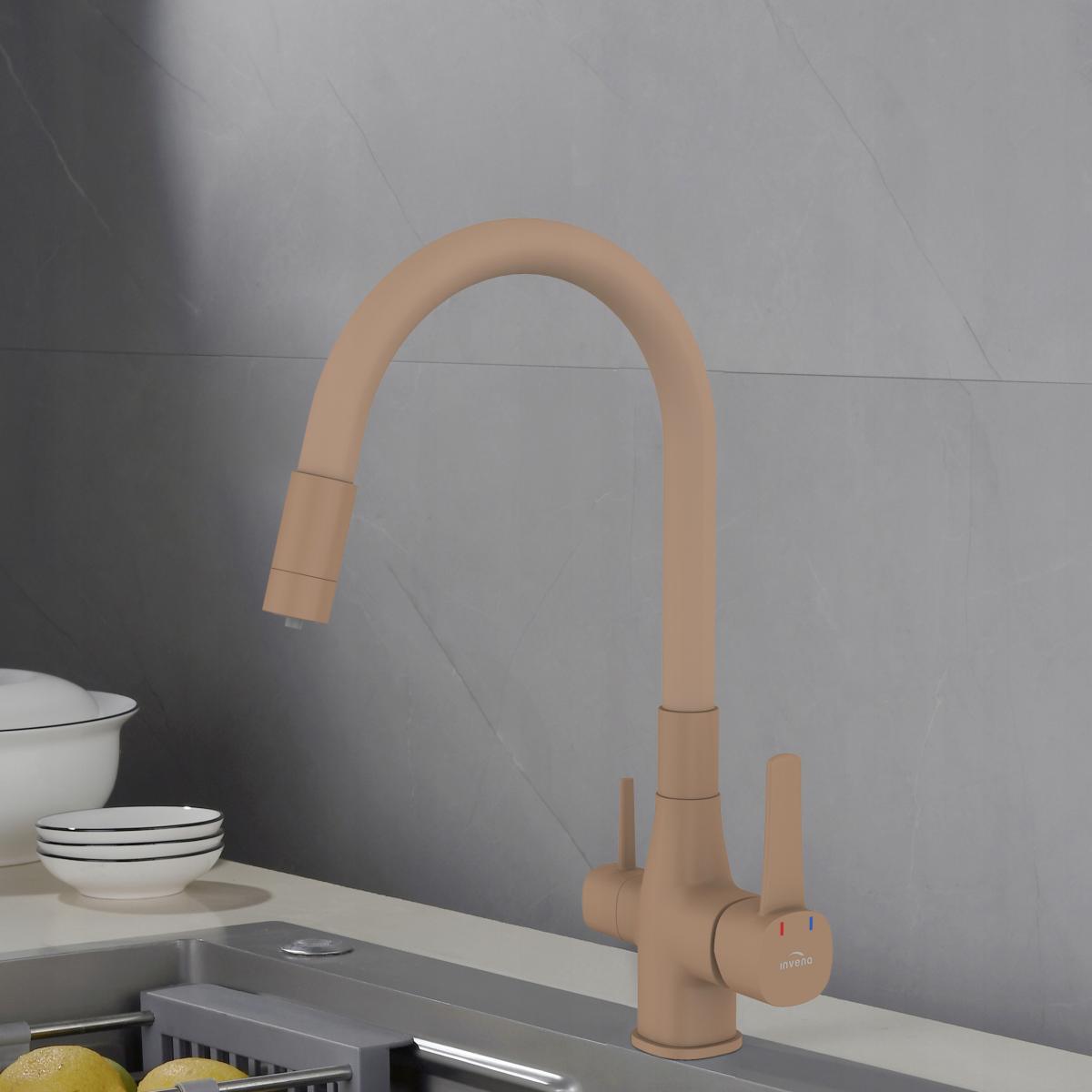 INVENA BATERIA ZLEWOZMYWAKOWA Z FILTREM GLAMOUR INVENA TREND, BEŻOWA