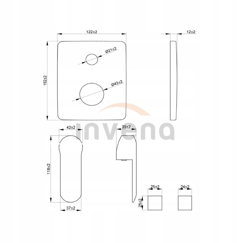 Bateria natryskowa INVENA podtynkowa SIROS 2-funkcyjna 48h