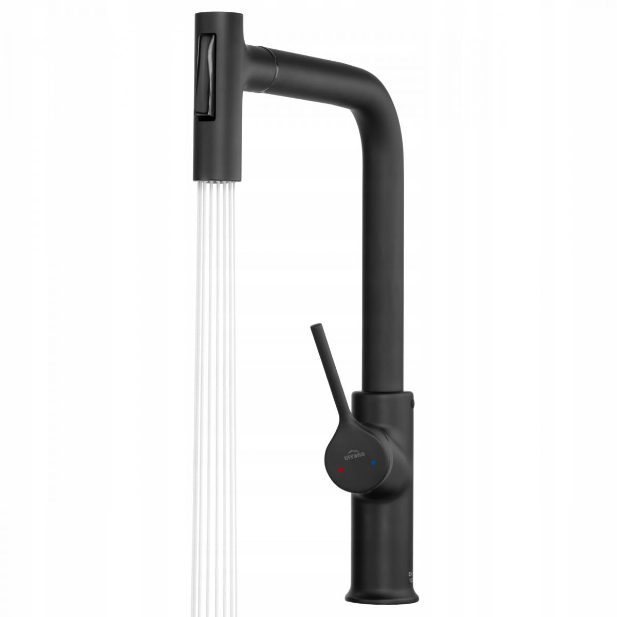 INVENA BATERIA ZLEW FARSALA Z WYCIĄGANĄ 2F WYLEWKĄ TYPU L CZARNA TREND