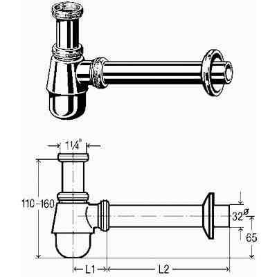 Półsyfon bidetowy butelkowy 5/4x5/4x200 mosiądz / chromowany