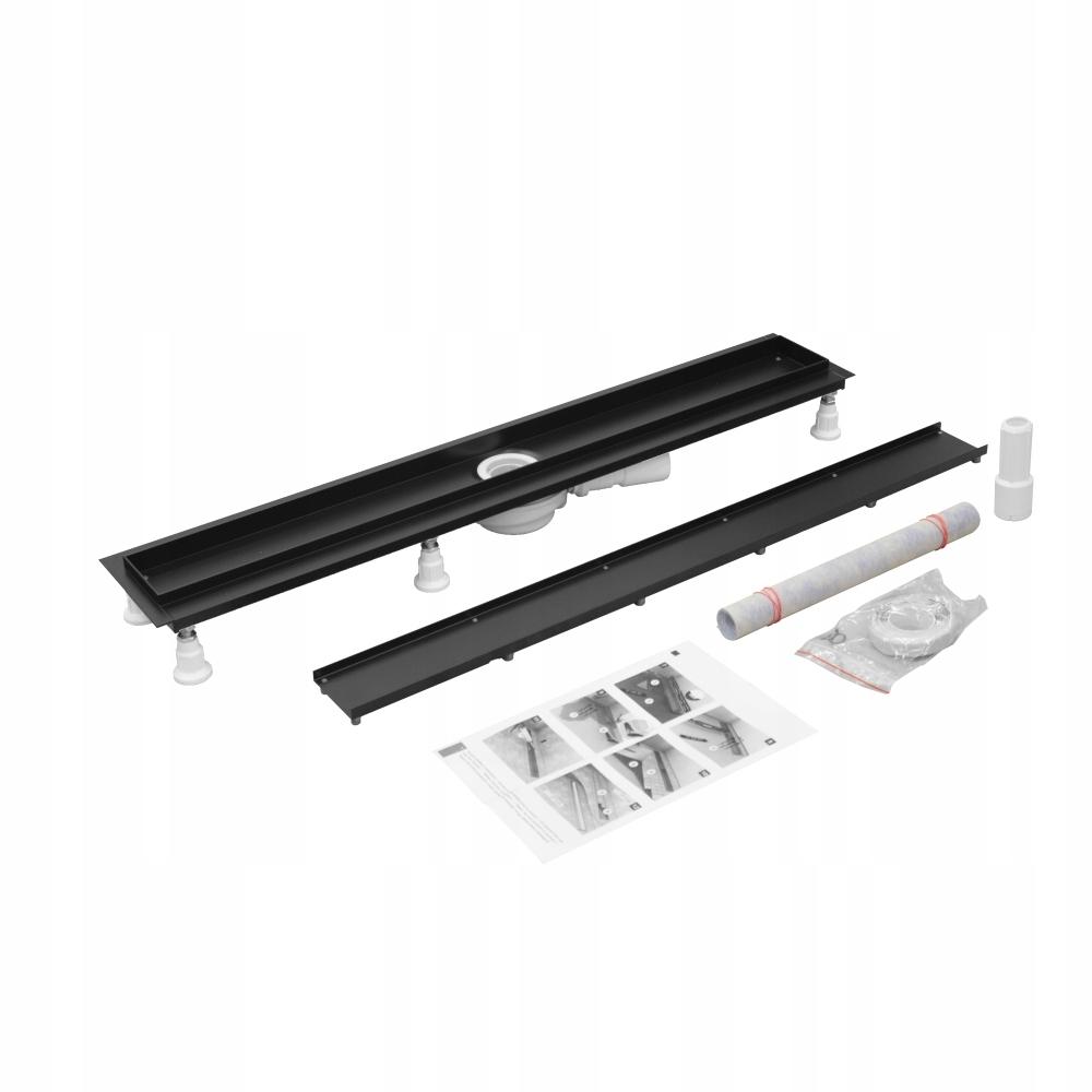 Odpływ liniowy Base-Low Black Standard 60x8 z mask do zabudowy płytkami