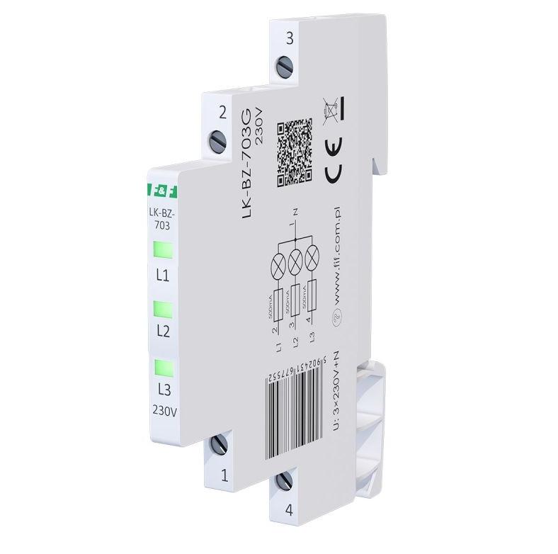 Lampka kontrolna zasilania z zabezpieczeniem LK-BZ-703G 1/3S 3X230V 3xLED Z