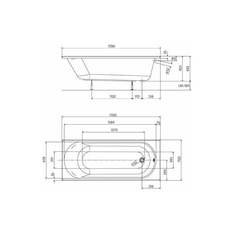 KOŁO Wanna akrylowa prostokątna GEBERIT Opal Plus 1700 700 mm biała