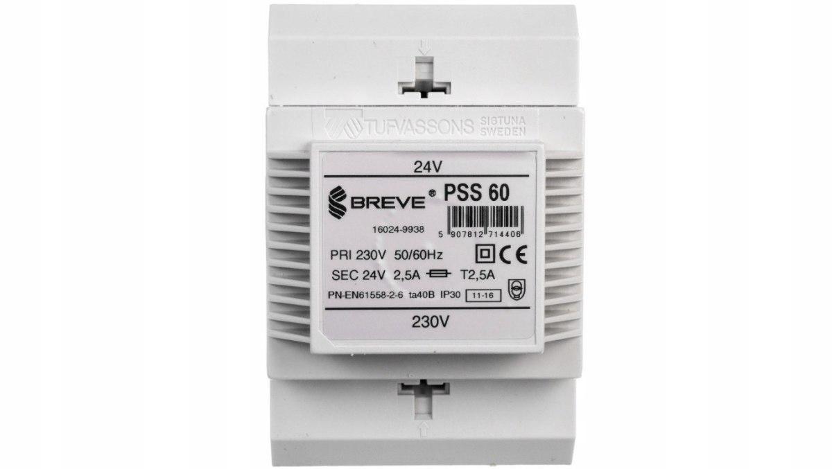 Transformator jednofazowy PSS 60 230/24V IP30 na szynę DIN TH-35 w obudowie
