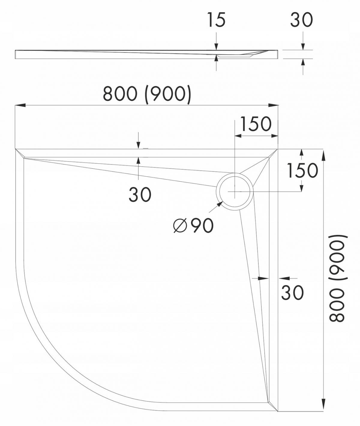 SCHEDPOL Brodzik kompozyt Etrusco Stabilsound Black Stone 90x90 półokrągły