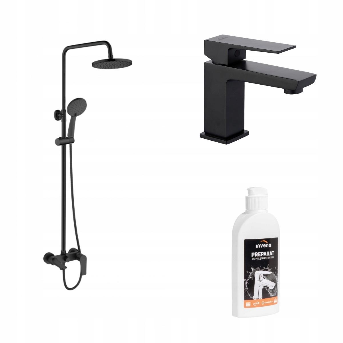 INVENA DESZCZOWNIA Z BATERIĄ WANNOWĄ DOKOS CZARNA
