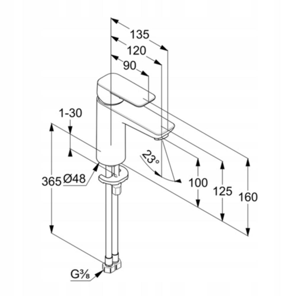 Bateria umywalkowa KLUDI PURE&STYLE XL 100 1-uchwytowa mosiężna chrom