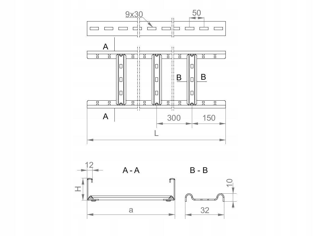 BAKS Drabinka DKP400H50/3 N, grubość blachy 1,5mm