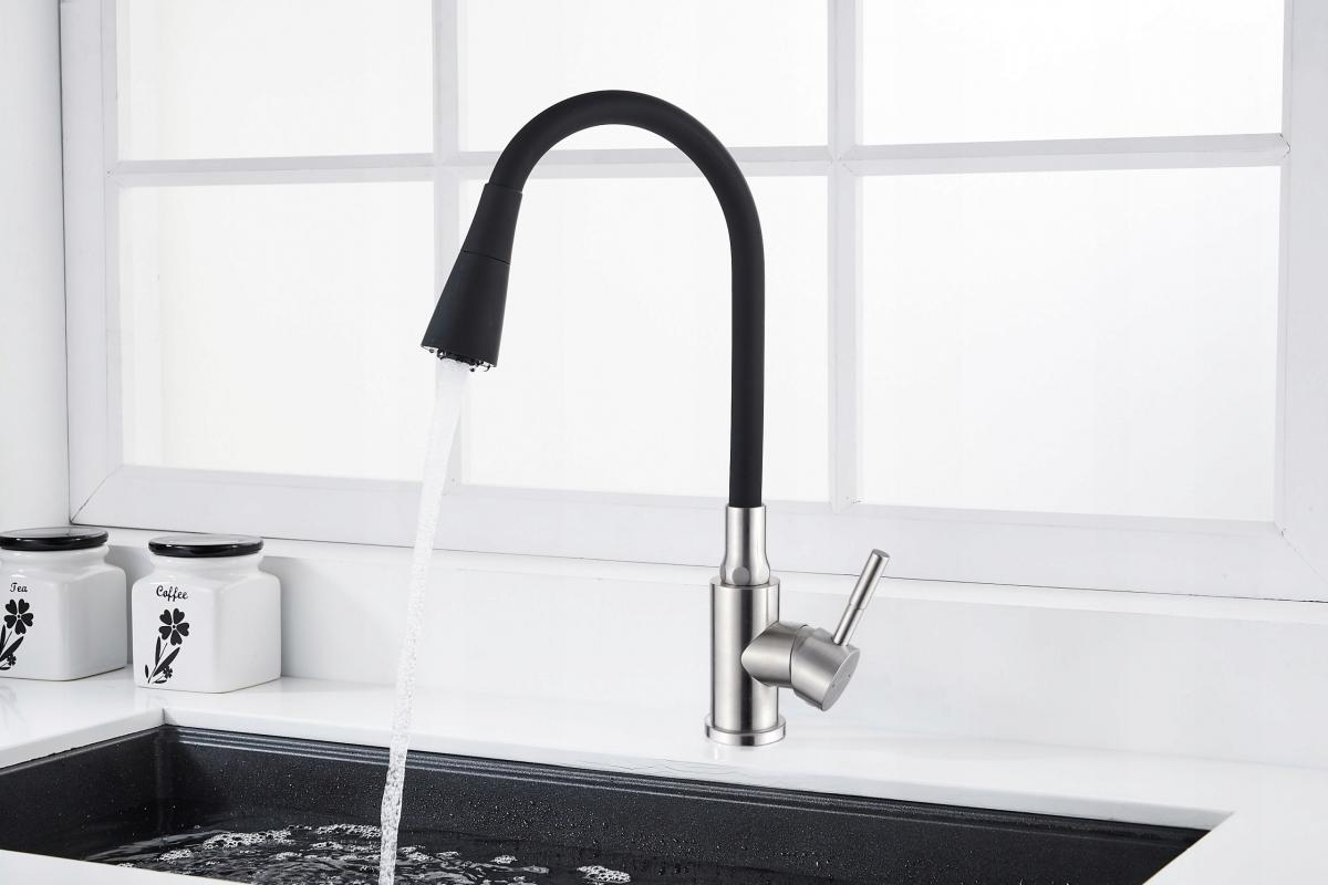 INVENA BATERIA ZLEWOZMYWAKOWA GABI Z RUCHOMĄ 2F WYLEWKĄ, INOX / CZARNA