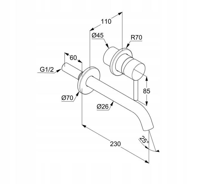 Bateria umywalkowa ścienna KLUDI BOZZ 1-uchwytowa 2-otw złoty szczotkowany