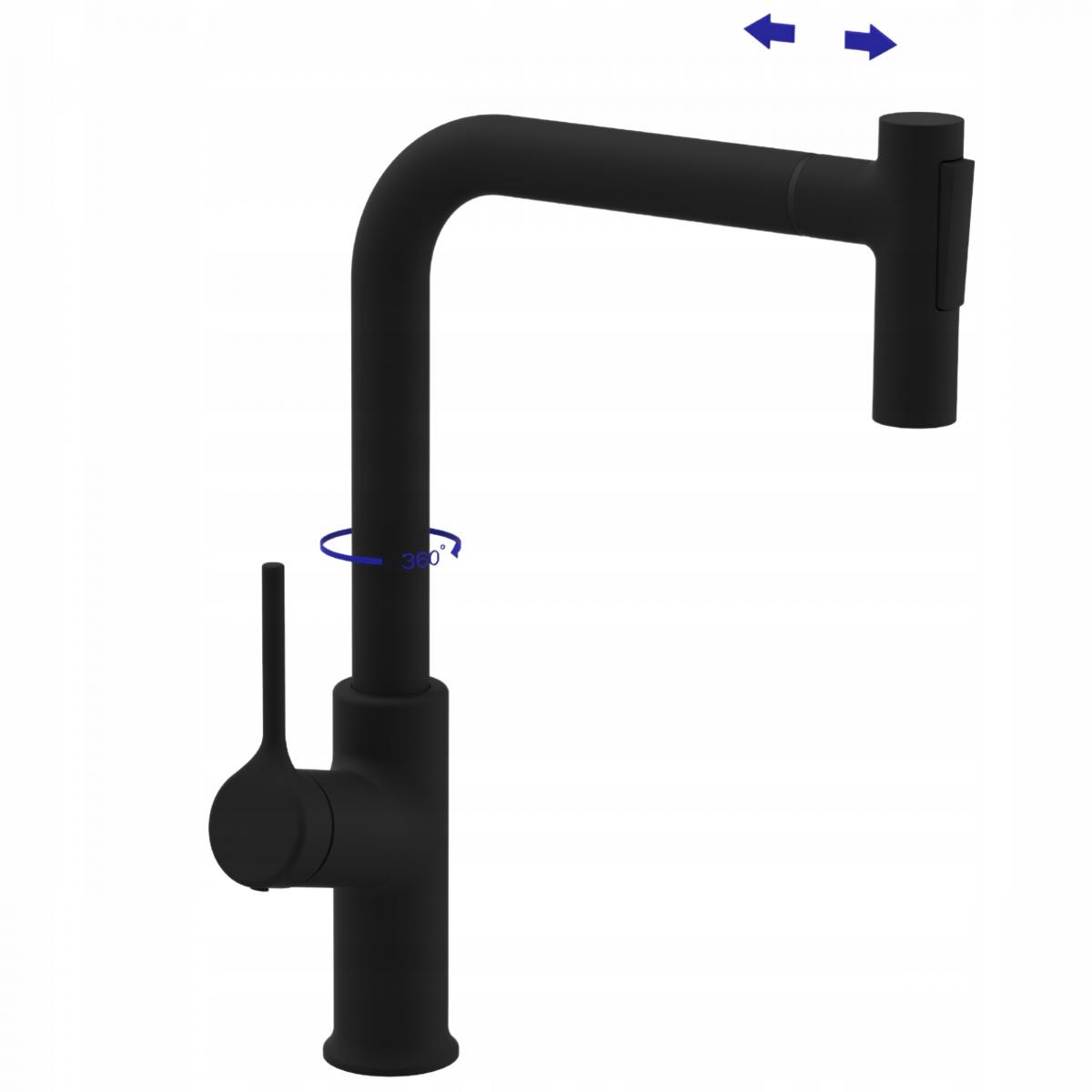 INVENA BATERIA ZLEW FARSALA Z WYCIĄGANĄ 2F WYLEWKĄ TYPU L CZARNA TREND