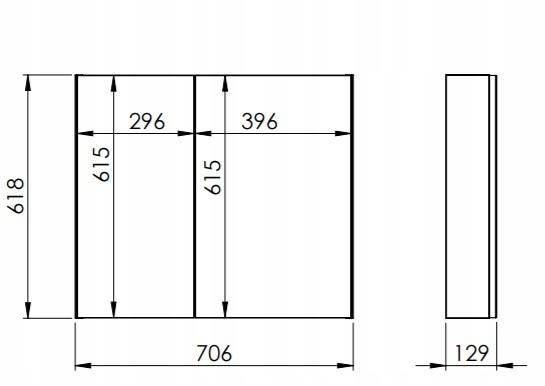 Szafka 706 x 129 x 618 mm z lustrem ROCA Basic 70 2D