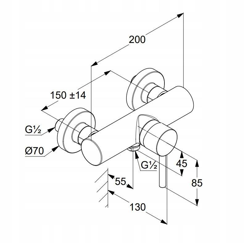Bateria natryskowa ścienna KLUDI VITALLE TAIL 1-uchwyt 2-otw mosiężna chrom