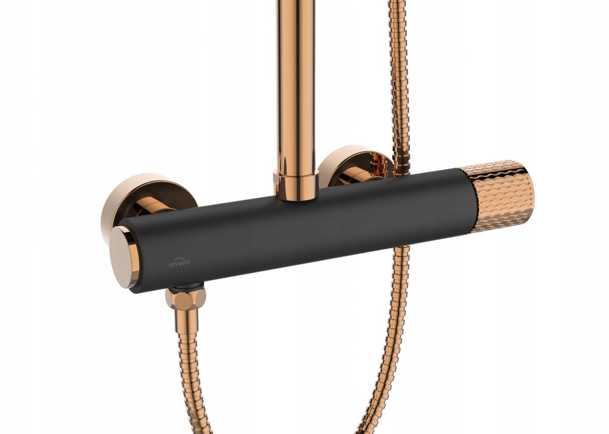 INVENA DESZCZOWNIA Z BATERIĄ NATRYSKOWĄ MOONLIGHT TREND CZARNA / ROSE