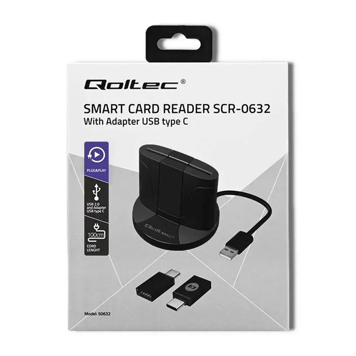 QOLTEC Inteligentny czytnik chipowych kart ID SCR-0632, USB typu C, 50632