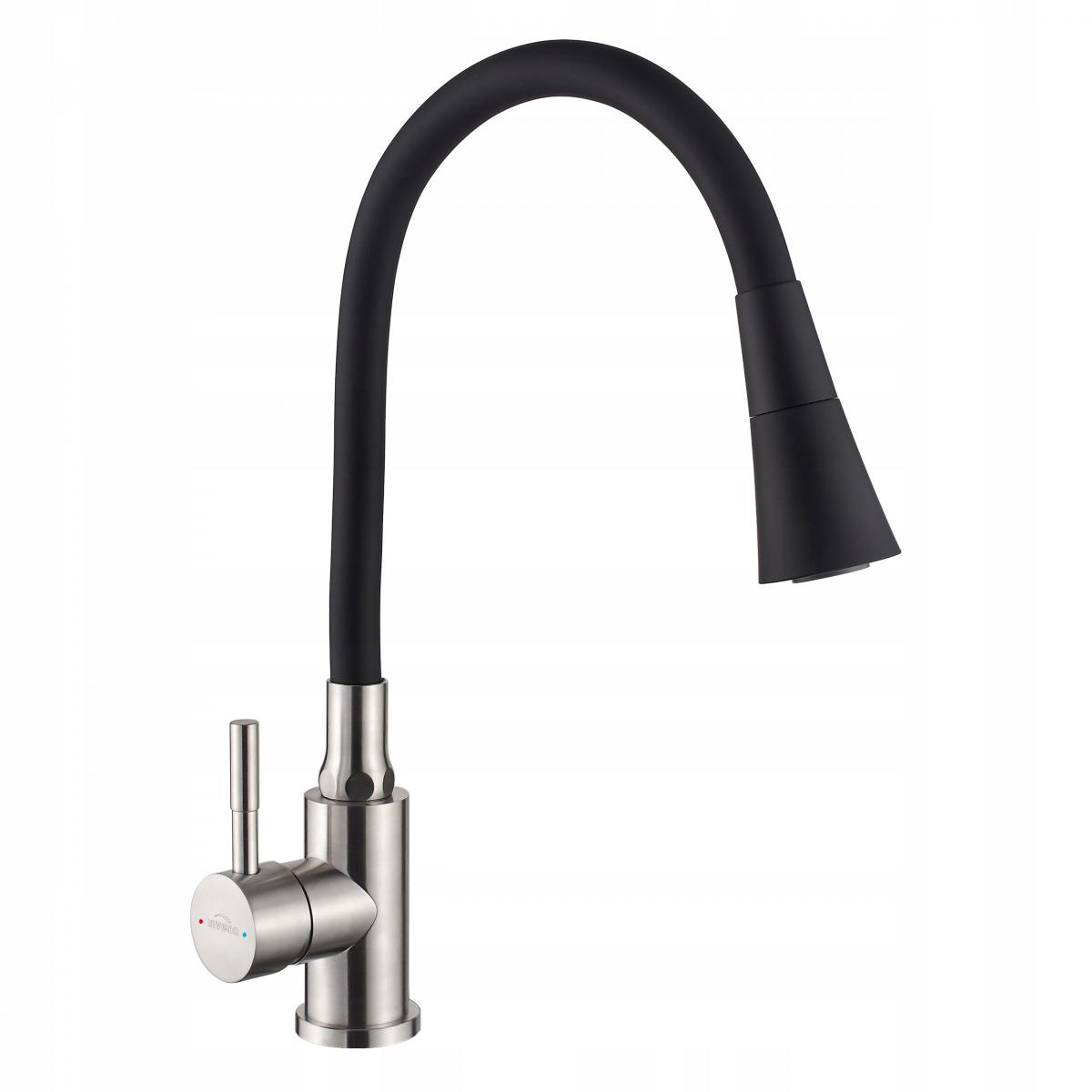 INVENA BATERIA ZLEWOZMYWAKOWA GABI Z RUCHOMĄ 2F WYLEWKĄ, INOX / CZARNA